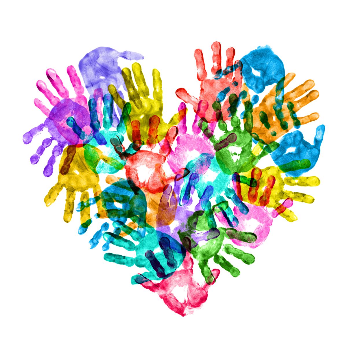 finger painted hands in shape of heart